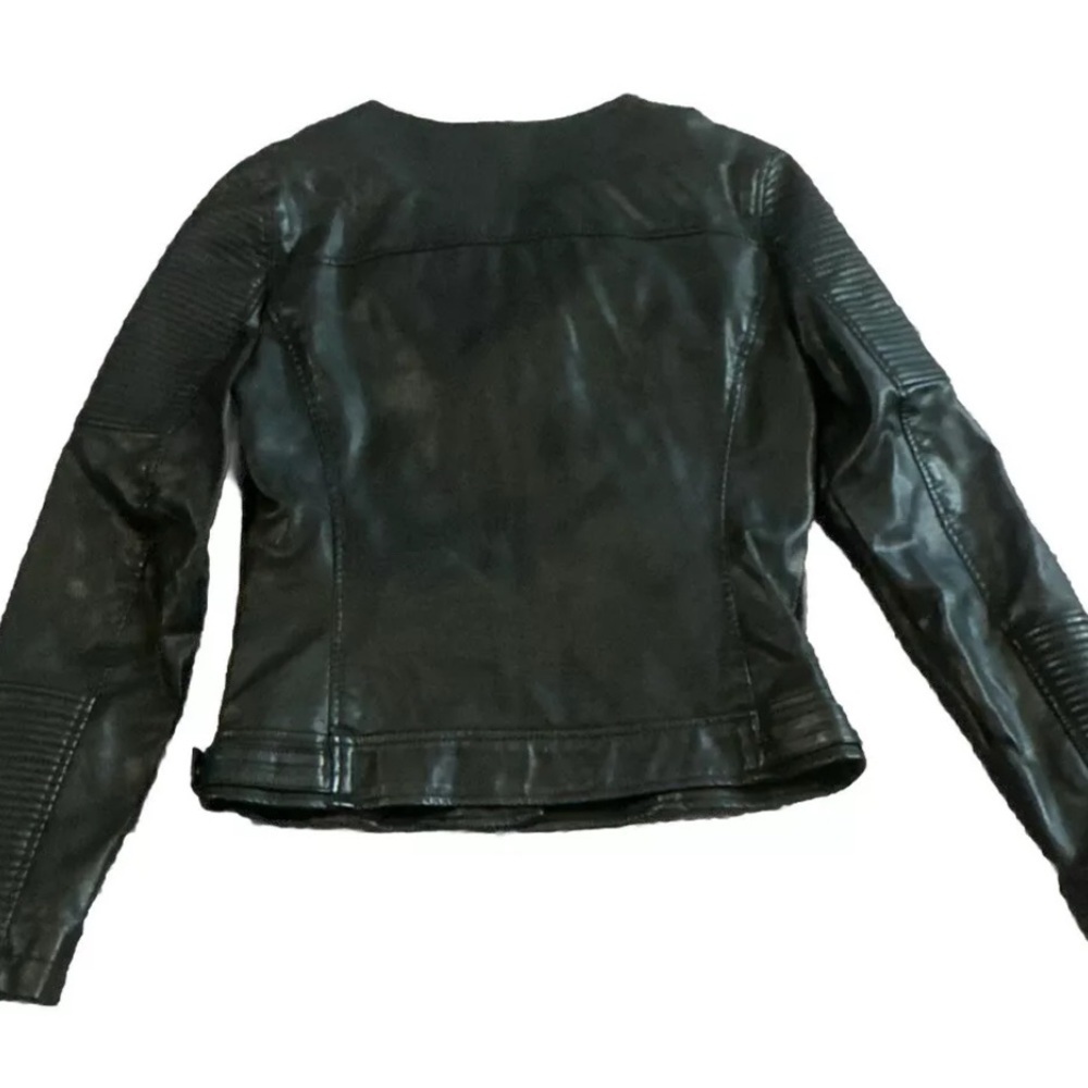Topshop Women’s Black Faux Leather Moto Biker Jacket Size US 4 UK 8 Euro 36 EUC - Picture 4 of 4
